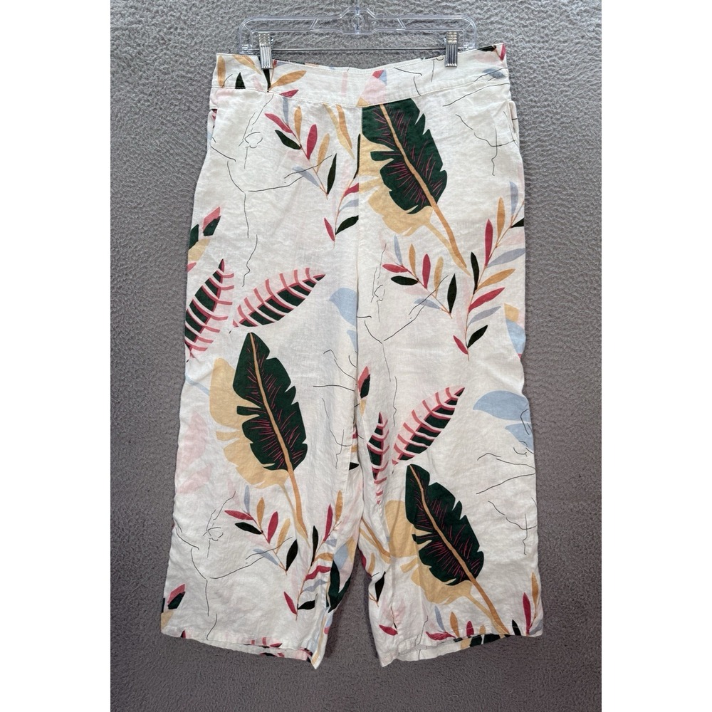 Cynthia Rowley Pants Womens 1X Multicolor 100% Linen Cropped Wide Leg Coastal